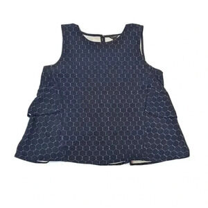 Ann Taylor Navy Blue Sleeveless Geometric Print Crochet Top Size Medium Nylon